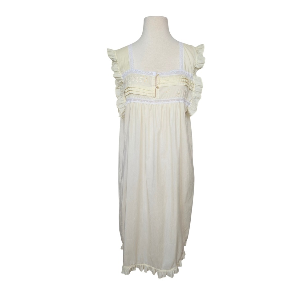 VTG Barbizon Hope Yellow Lace Ruffle Nightgown XL Prairie Cottagecore